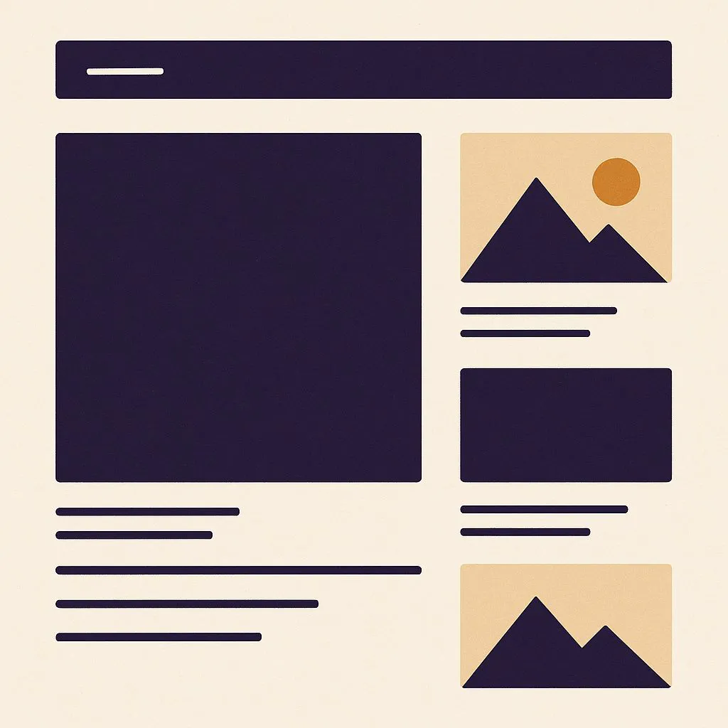 Büyük bir görsel bloğunun sayfa düzenini ağırlaştırdığı ve yanında daha küçük optimize görsellerin durduğu grafik